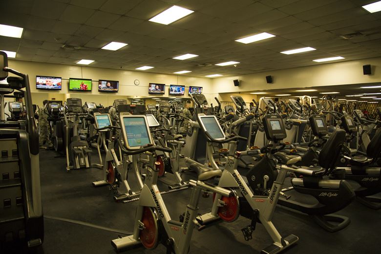 Image of fitness center with eliptical bikes