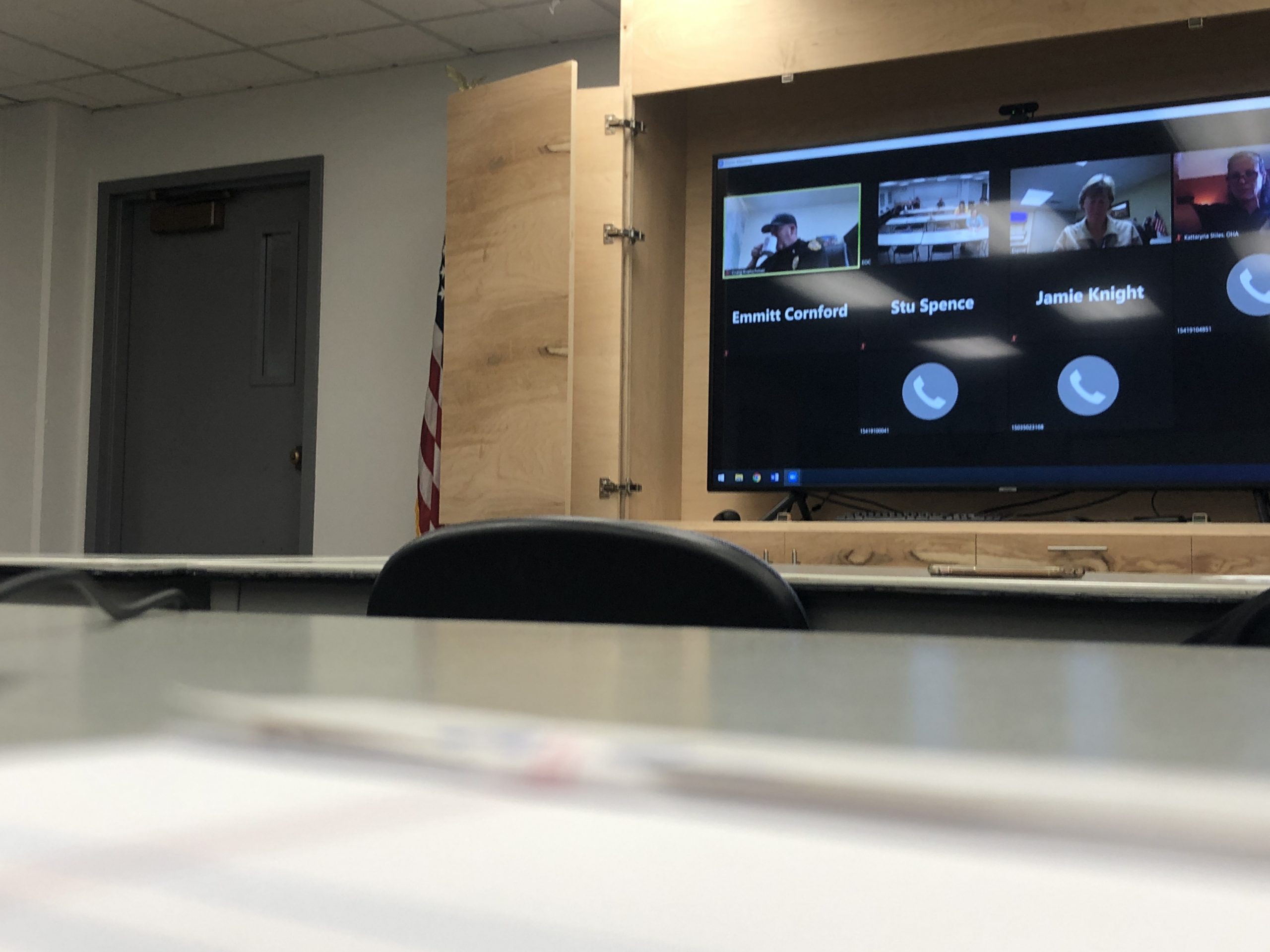 Photo of Zoom meeting in the Emergency operations Center